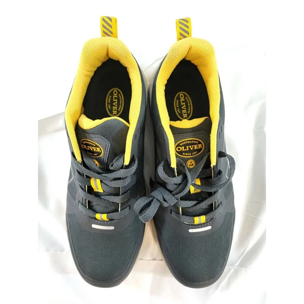 NEW Oliver Men's Grey /Yellow Fixit Series Steel Toe Shoes Size 8 NWOT
